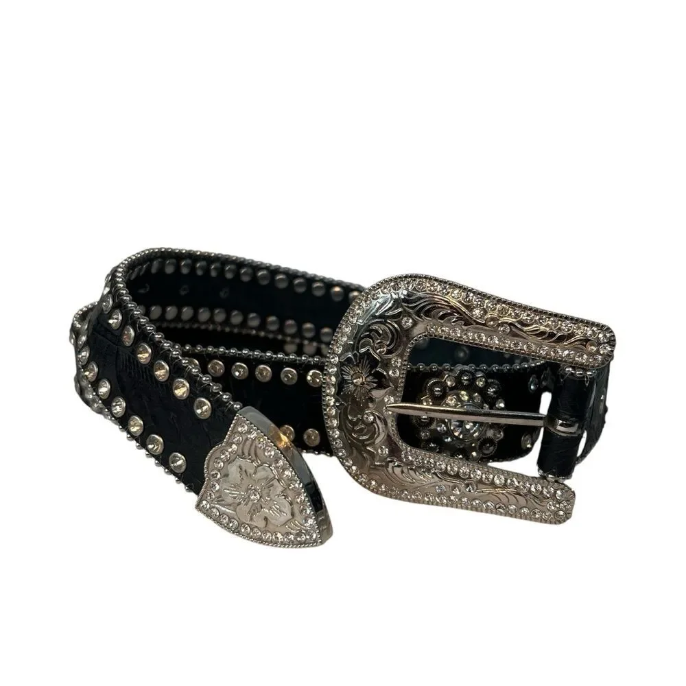 Blazin Roxx Black Studded Concho Belt Belt Women’s Medium Embellished Silver